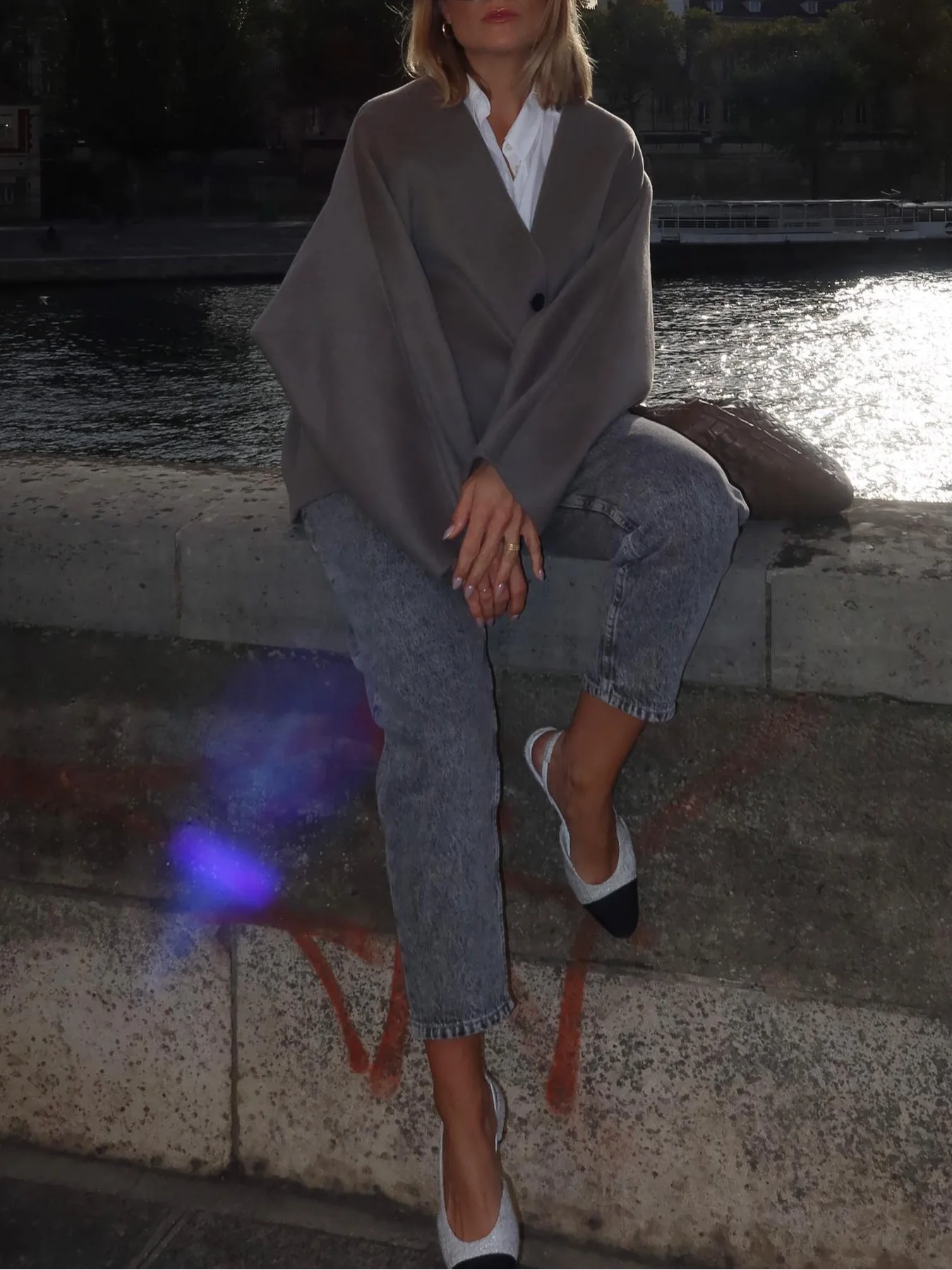 Elegant Grey Long Sleeves Short Coat For Women Fashion Loose V-neck Single Breasted Cropped Jacket 2023 Autumn Chic Lady Outwear